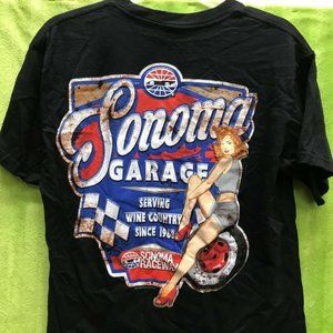 Sonoma Raceway Garage Shop Pin Up Girl T Shirt